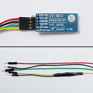 HC-06 Bluetooth with wires and in-line voltage divider.