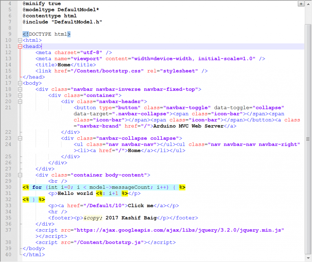 Ardiuno Web Server using MVC views.