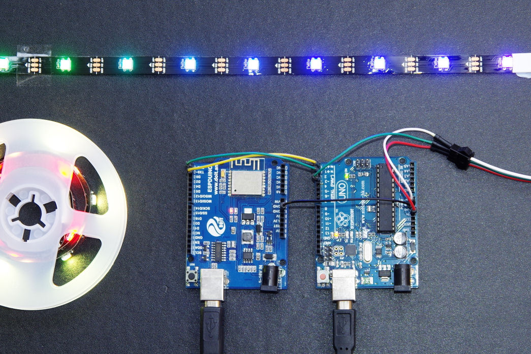 Light fantastic project using ESPDUINO and Arduino UNO, with addressable RGB LEDs