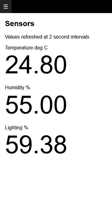 Responsive web page with sensor readings